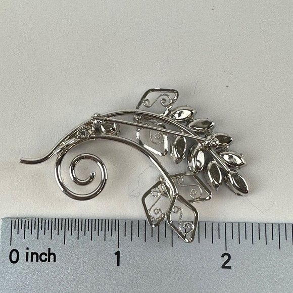 Sterling Silver Floral Brooch with Light Blue Crystals - Picture 2 of 4